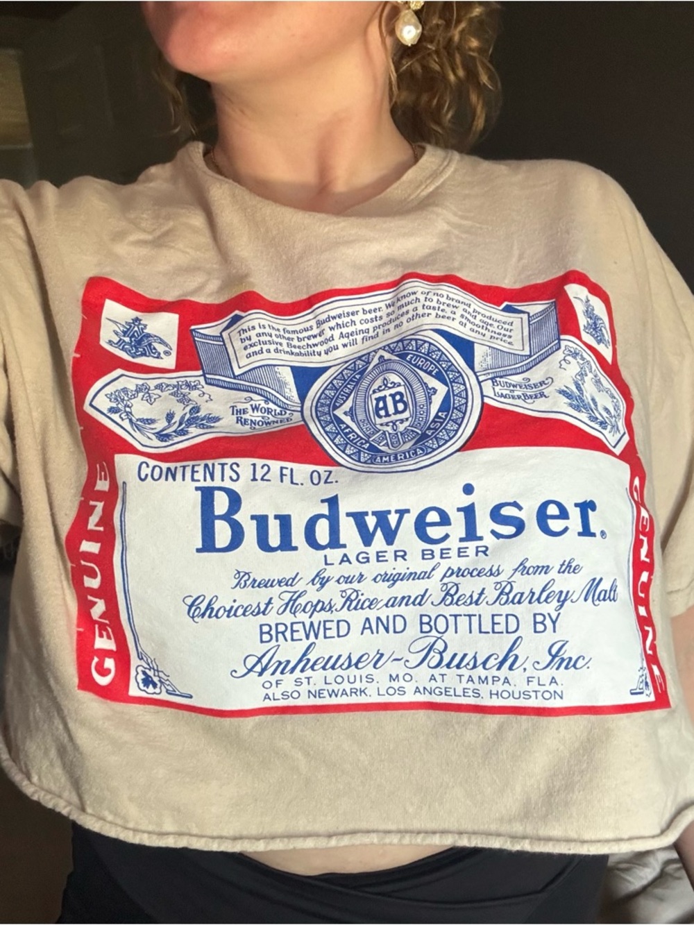 Budweiser Logo Tee - Red, Blue on Cream
